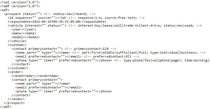 ADF Auto-Lead Data Format XML